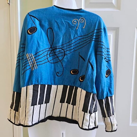 Vintage 80s Allure Piano Music Note Themed Jacket Top Small - Picture 6 of 14